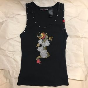 Vintage DKNY Dragon Black Studded Tank